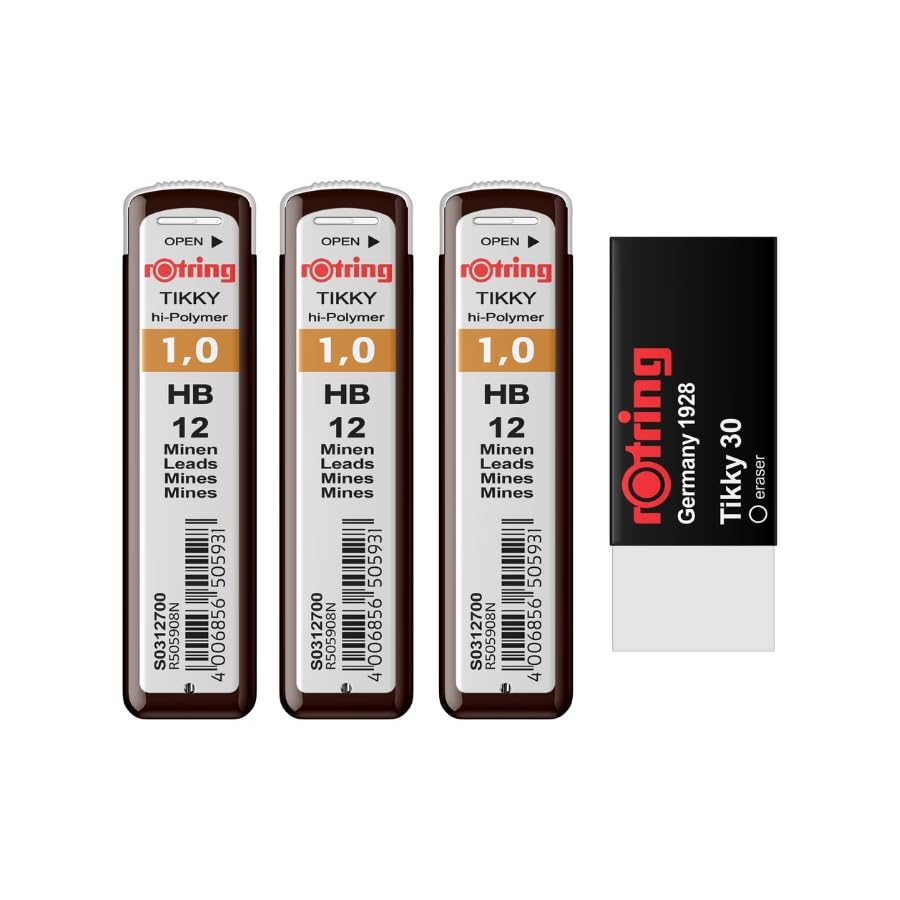 rOtring tikky pencil leads 1.0 mm HB - S0312700 | 36 leads with Eraser Tikky 30