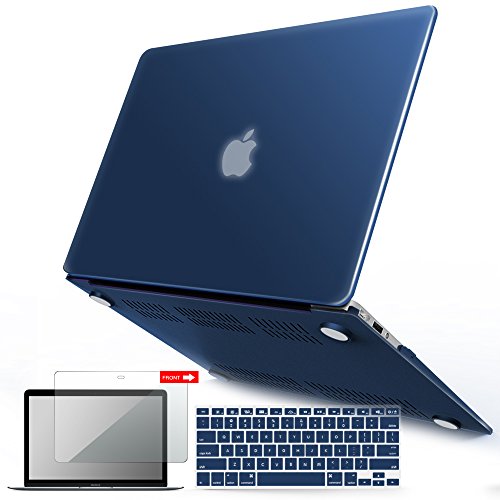 iBenzer Basic Soft-Touch Series Plastic Hard Case, Keyboard Cover, Screen Protector for Apple MacBook Air 13-inch 13" A1369/1466, Navy Blue