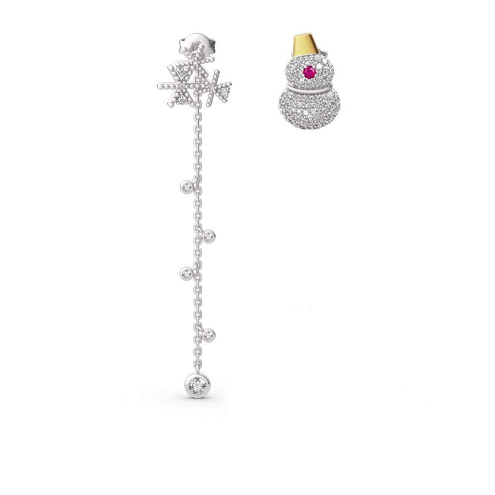 Jeulia"Romantic Snowman&Snowflake" Sterling Silver Mismatched Earrings Fashion Anniversary Engagemen