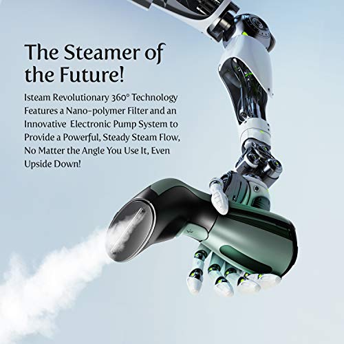 iSteam Steamer for Clothes [Luxury Edition] Powerful Dry Steam. Multi-Task: Fabric Wrinkle Remover- Clean- Refresh. Handheld Clothing Accessory. for All Kind of Garments. Home/Travel [MS208 Green]