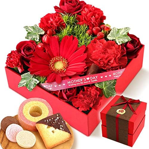 Amazon Co Jp 母の日 の プレゼント カーネーション バラ おいもやケーキ洋菓子 花とスイーツ アレンジメント生花 母の日ギフト 赤アレンジ 食品 飲料 お酒