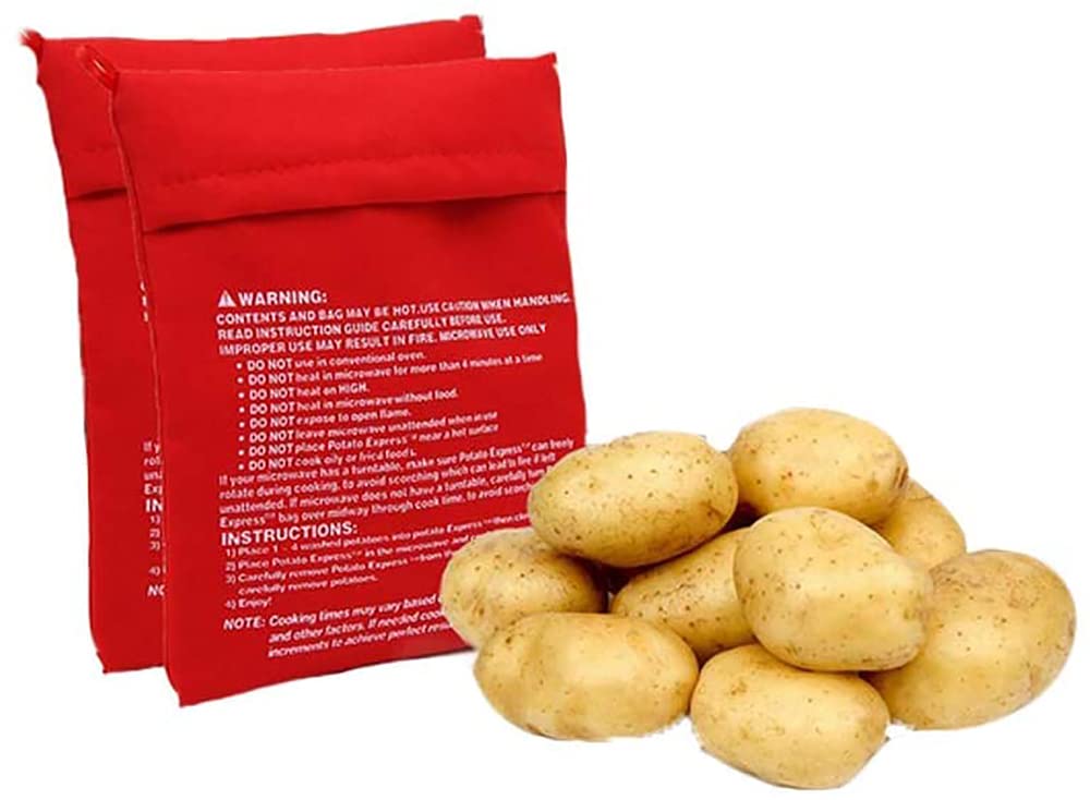 KAIAIWLUO Microwave Potato Cooker Bag, 2 PCS Express Pouch - Washable & Reusable - Baked Potato in 4 Minutes