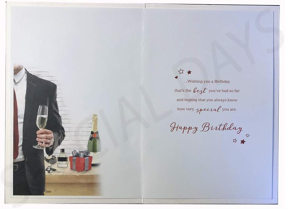 for Someone Special Male Gifts Champagne Design Happy Birthday Card Lovely Verse, oak|beige|black|white, 15cm x 23cm - Image 3