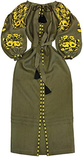 Long embroidered Boho style dress "Mermaid's Flower" (Large)