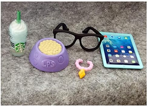 jwrac LPS Accessories Kit 5 PCS Glasses Coffee Tablet Collar Food Miniatures Simulation for Doll 1/6 1/12 LPS Shorthair Cat Dachshund Collie Great Dane Cocker Spaniel (Blue)
