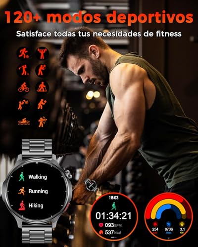 Men's Military Smart Watch - 1000mAh Battery, 1.52'' HD Screen, Smartwatch with 120+ Sports Modes, IP68 Waterproof, Heart Rate, Sleep Monitoring, Android iOS, Black