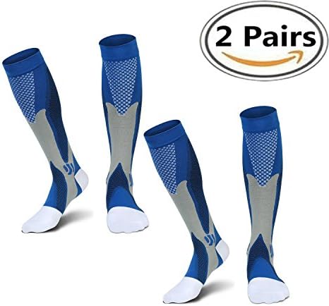 Compression Socks for Women Men Knee High 20-30 mmhg, BEST Graduated Stockings for Running Nurses Flight Travel Maternity Pregnancy Recovery 2 Pairs (BLUE X-XL)