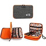 Electronics Organizer, Jelly Comb Electronic Accessories Cable Organizer Bag Waterproof Travel Cable Storage Bag for Charging Cable, Cellphone, Mini Tablet (Up to 7.9'') and More (Orange and Gray)