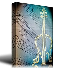 Yellow Outline of a Violin Over a Blue Vignette and Music Notes - Canvas Art Home Art - 12x18 inches