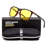 HD Night Vision Polarized Sunglasses Square Yellow Lens Aluminum Magnesium Temple Spring Hinges Driving Sun Glasses Men Women Classic Retro Wayfarer Glasses (Night Vision Lens/Leopard Spring Frame)