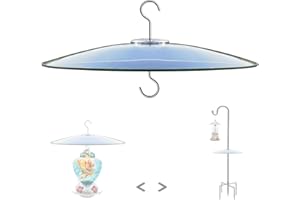 HOLAHOMA 13" Glass Rain Cover for Bird Feeder Outdoors - Baffle on Shepherd Pole/Post or S Hook Hanging - Large Weather Guard Protective Dome - Clear (Dia. 33CM)