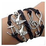 Bracelet, Doinshop Infinity Chain Cuff Jewelry Antique PU Leather Bracelet Charm (Black)