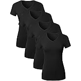 Sugar Sunday Cotton V Neck T Shirts for Women Short Sleeve Tshirt Basic Tees Vneck Tshirts Womens Tops Undershirt Multipack