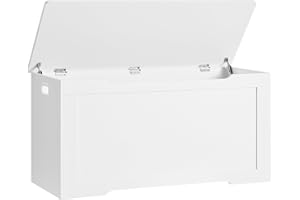 usikey 39.4” Toy Chest, Toy Box for living room, Storage Chest with 2 Safety Hinges, Lift Top Storage Bench, Storage Trunk, for Bedroom, Entryway, White