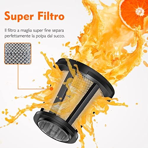 Estrattore Frutta e Verdura - Estrattore a Freddo Pofessionale - Masticazione Delicata Non C'è Bisogno Di Filtrare - Estrattore Di Succo Senza BPA con Due Tazze e Pennello - Argento