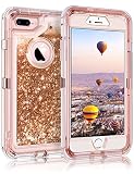 Coolden iPhone 8 Plus Case, iPhone 7 Plus Case, 3D Glitter Sparkle Dual Layer Quicksand Bling Sparkle Cover Shockproof Bumper Anti-Drop PC Frame TPU Back for iPhone 7 Plus 8 Plus, Light Coffee