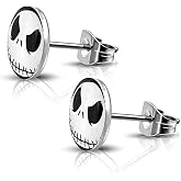 SIISPRI 316L Surgical Stainless Steel Jack Skellington Round Circle Button Stud Post Earrings(10 mm)