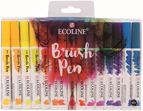 EcolineBrush Pen Set of 30 Liquid Watercolour Pencils - Basic Tones | Mixable Brush Pens for Hand Lettering, Drawing and Crafts