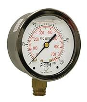 Winters PFQ Series Stainless Steel 304 Dual Scale Liquid Filled Pressure Gauge with Brass Internals, 0-100 psi/kpa,2-1/2