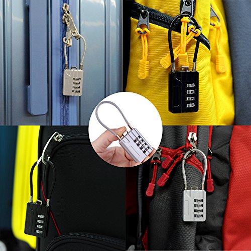 SEPOX Resettable Combination Travel Padlock, 4 Digit Cable Lock for Suitcase, Travel Bag, and Gym Lockers, Filing Cabinets, Toolbox, Case, —Silver/Black Pack of 4 - Thumbnail 7