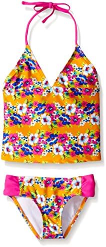 Raisins Girls Little Girls High Tide Garden California Tankini Swimsuit, Mango, 6X