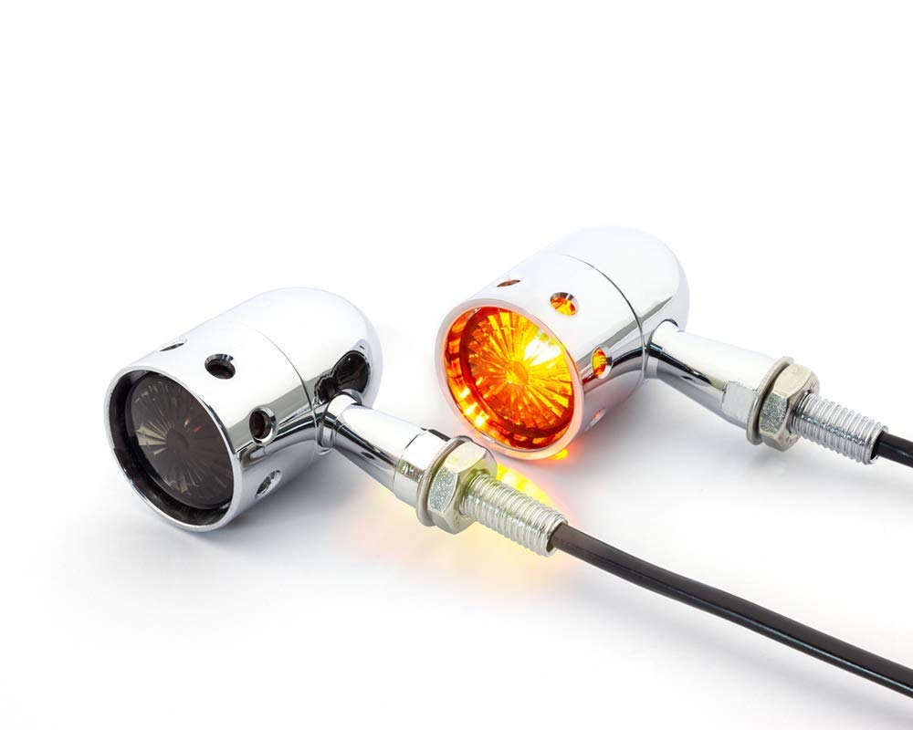 Alchemy Parts Motorbike Indicators for Retro Custom HOG Chopper Bobber Project - CHROME - Drilled