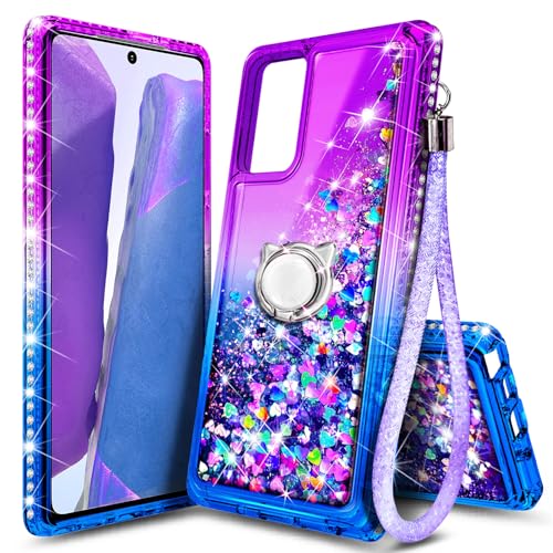 NGB Designed for Samsung Galaxy Note 20 & Note 20 5G Case, Purple/Blue | Glitter Liquid Sparkle Cute Cover for Women Girls Kids | with Screen Protector & Ring Holder & Wrist Strap Lanyard