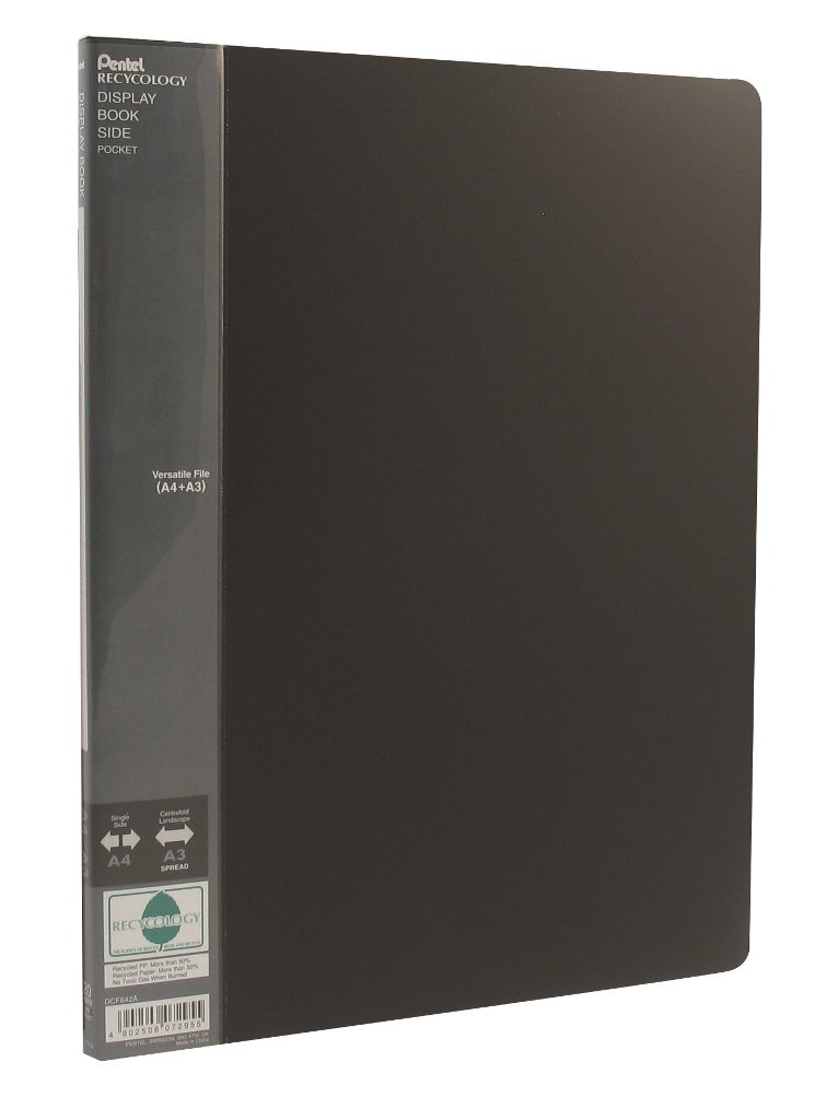 Pentel DCF642A Recycology Display Book Presentation Folder Portfolio Side from 50% Recycled PP, A3/A4, 20 Pockets, Black