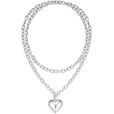 FAUTHENTICUTE Layered Puffy Heart Necklaces For Women Gold And Silver Plated Heart Pendant Necklace Long Chain Necklace
