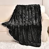 YUSOKI Black Faux Fur Throw Blanket,2 Layers,50" x
