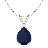 Angara Natural Blue Sapphire Solitaire Pendant for Women | Pear-Shaped Blue Sapphire Solitaire Pendant in 14K Solid Gold/Silver/Platinum With 18" Chain | September Birthday, Gemstone Jewelry Gift