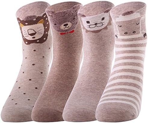 4 Pairs Soft Comfortable Novelty Cartoon Animal Cat Crew Pattern Cotton Socks (4 colors animal I)