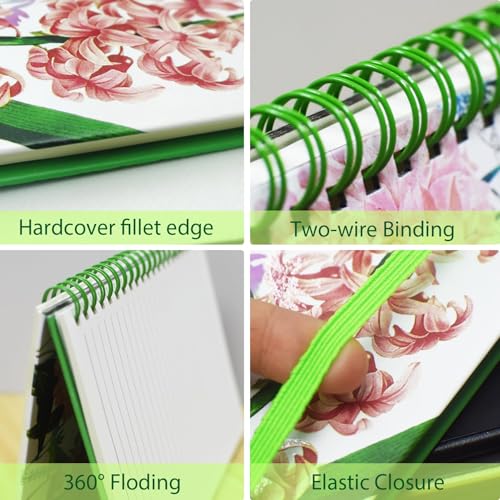DWIYITTN A5 Spiral Notebook for Women, 4 Pack Hardback Notebook Gift Set 160 Lined Pages Spiral Bound with Elastic Closure for School College Work Home to Write Note Taking