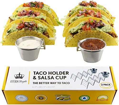 Kitchen Royale 2 Pack Stainless Steel Taco Holder Stand, Rustproof Rack for 2 or 3 Soft Taco Shells Each – Dishwasher and Oven Safe for Baking – Perfect for a Backyard Party Picnic