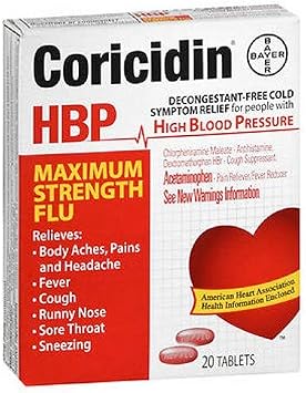 Coricidin hbp maximum strength flu acetaminophen tablets - 20 ct (041100801401)