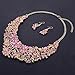 Yuhuan Women Alloy Crystal Necklace and Earring Set Wedding Jewelry Rhinestone Necklace (Pink)