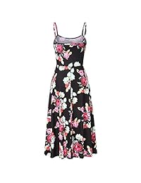 Happyon Vestido de verano para mujer Vestido sin mangas con tirantes ajustables y casual Vestido acampanado con vuelo floral
