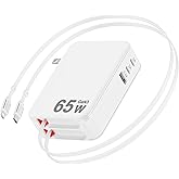 65W Retractable Wall Charger,5 in 1 Retractable Phone Charger Wall Plug with 3 USB Ports, 3.9FT PD USB C Chargers Block Fast Charging for iPhone 17 16 15,MacBook Pro/Air,Galaxy 24 23,Pixel,Travel