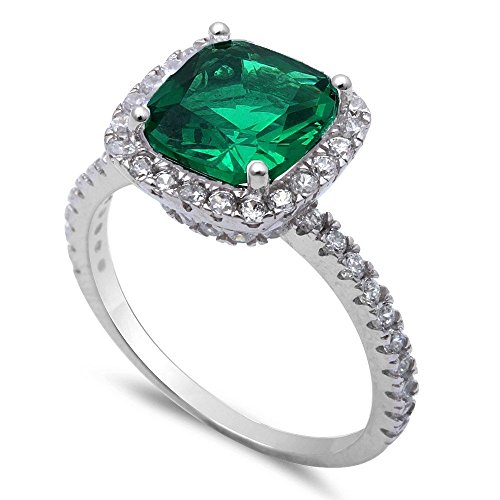 3ct cushion cut simulated green emerald & cz .925 sterling si…