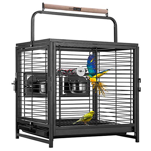 VIVOHOME 18 Inch Wrought Iron Bird Travel Carrier Cage for Parrots Conures Lovebird Cockatiel Parakeets