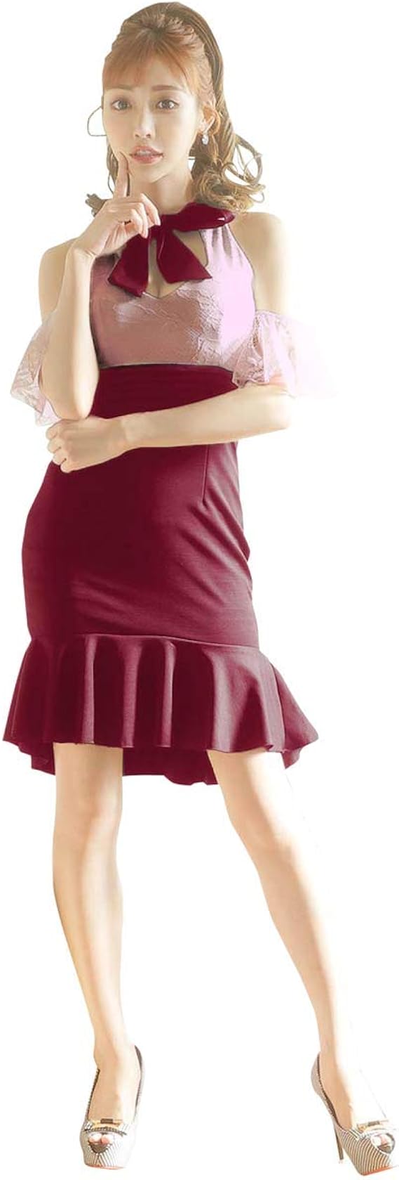 Amazon Co Jp キャバ ドレス 明日花キララ着用 ガーリー リボン タイ フリル タイト ミニ ドレス 大きいサイズ ドレス ワンピース ミニドレス セクシー ナイトドレス キャバクラ レディース ミニ丈 女性 大人 ホステス 水商売 クラブ ピンクベージュxバーガンディ L