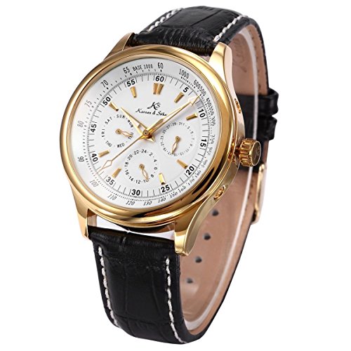 Ks leather band gold case automatic mechanical 6 hands …