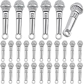 60 Pcs Microphone Pendant Charms Antique Silver Tibetan Style Music Theme Miniature Alloy Charms for DIY Jewelry Making Necklace Bracelet Keychain Decor