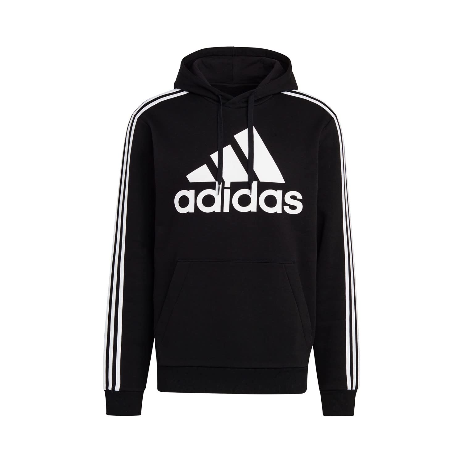 adidas Men's Essentials Fleece 3-Stripes Logo Hoodie, Black/White, L