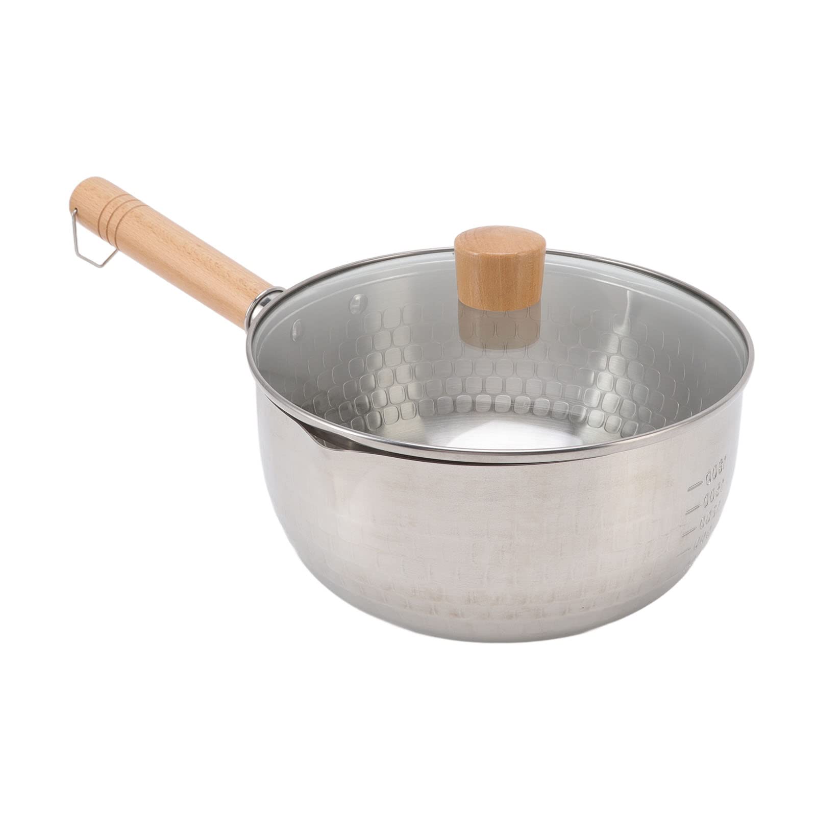 20cm Japanese Saucepan, Non Stick Saucepan with Lid, Stainless Steel Deep Milk Pot with Wooden Handle, Perfect for Fried Chicken, Vegetable, Soup, Easy to Hold & Microwave Safe