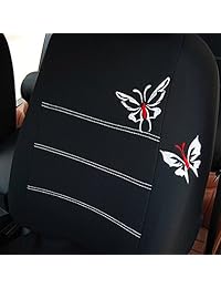 Fundas de asiento delantero de tela de poliéster para coches de la marca Autoyouth, tamaño universal, diseño con mariposas color negro, Negro