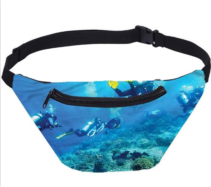 Ocean Fanny Pack, Scuba Diver Sea Stones Fish Waist Bag
