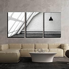3 Piece Canvas Wall Art - Room with Ceiling Lamp and Big Window - Modern Home Art Stretched and Framed Ready to Hang - 16"x24"x3 Panels
