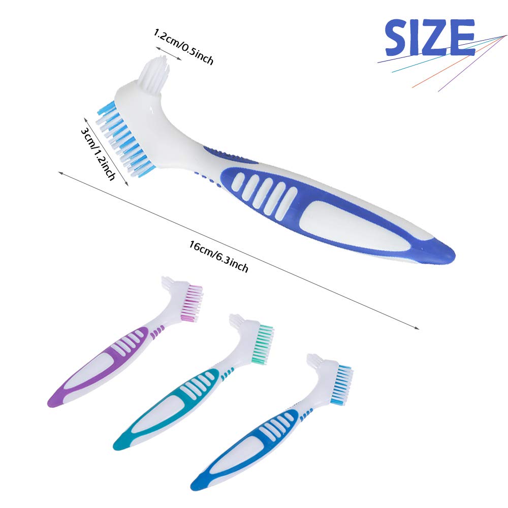 3Pcs Denture Cleaning Brush, AUHOKY Premium Hygiene Denture Cleaner Toothbrush, False Teeth Brushes for Denture Care - Multi-Layered Bristles &Ergonomic Handle (3Colors): Health & Personal Care
