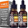 (2 Pack) Organic Vitamin D3 K2 Drops w MCT Oil Omega 3, 5000 IU, Maximum Strength Vitamin D Liquid 5000 IU, No Fillers…